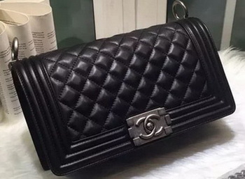 Boy Chanel Flap Shoulder Bag Black Sheepskin Leather A67086 Silver