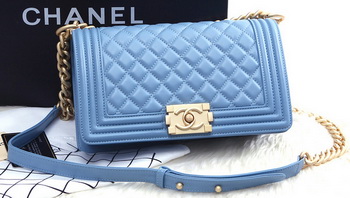 Boy Chanel Flap Shoulder Bag SkyBlue Sheepskin Leather A67086 Gold