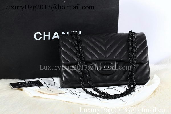 Chanel 2.55 Series Flap Bag Sheepskin Chevron Leather A1112 Black