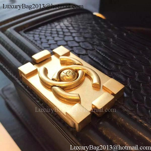 Chanel Boy Flap Shoulder Bag Black Python Leather A66094 Gold