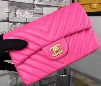 Chanel mini Classic Flap Bag Rose Original Sheepskin Chevron Leather CHA5500 Gold