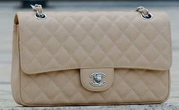 Chanel 2.55 Series Flap Bag Apricot Cannage Pattern A1112 Silver