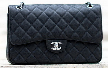 Chanel Jumbo Classic Black Cannage Pattern Flap Bag A58600 Silver