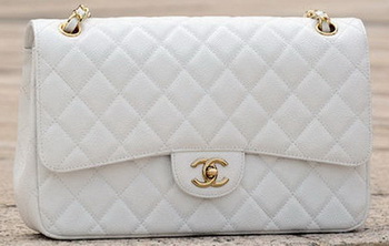 Chanel Jumbo Classic White Cannage Pattern Flap Bag A58600 Gold