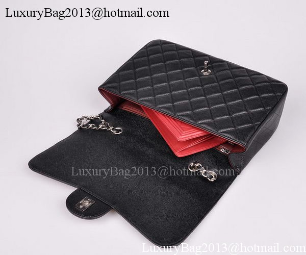 Chanel Jumbo Flap Bag Black Cannage Pattern A28600 Silver