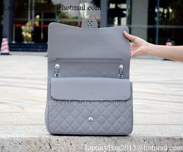 Chanel Maxi Quilted Classic Flap Bag Grey Cannage Pattern A58601 Silver