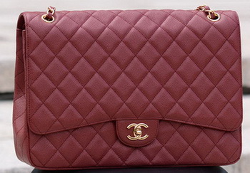 Chanel Maxi Quilted Classic Flap Bag Maroon Cannage Pattern A58601 Gold