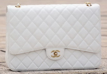 Chanel Maxi Quilted Classic Flap Bag White Cannage Pattern A58601 Gold
