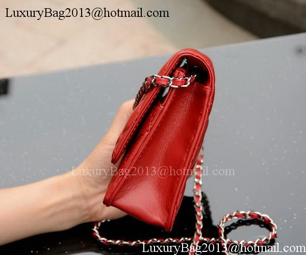 Chanel mini Flap Bags Red Sheepskin Leather A33814 Silver