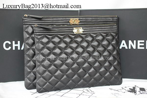 Boy Chanel Chevron Black Lambskin Leather Clutch A69253