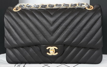 Chanel 2.55 Series Flap Bag Lambskin Chevron Leather A1112CF Black