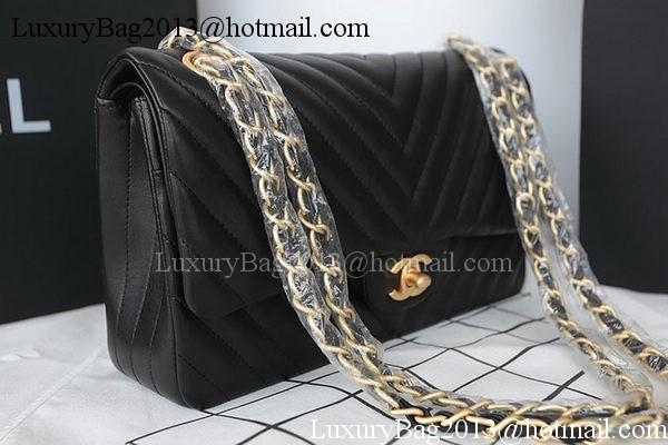 Chanel 2.55 Series Flap Bag Lambskin Chevron Leather A1112CF Black