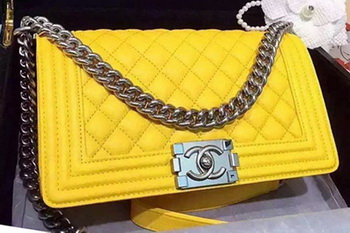 Chanel Boy Flap Shoulder Bags Deer Skin Leather A67086 Yellow