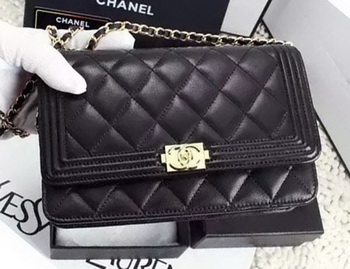 Boy Chanel WOC Flap Bag Black Sheepskin A1119 Gold