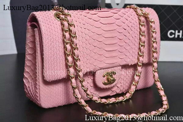 Chanel 2.55 Series Flap Bags Sakura Pink Original Python Leather A1112SA Gold