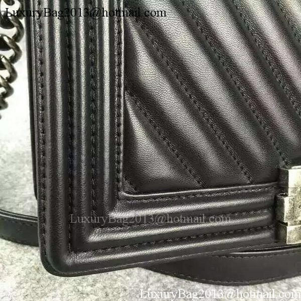 Boy Chanel Flap Bag Original Chevron Sheepskin Leather A5708 Black