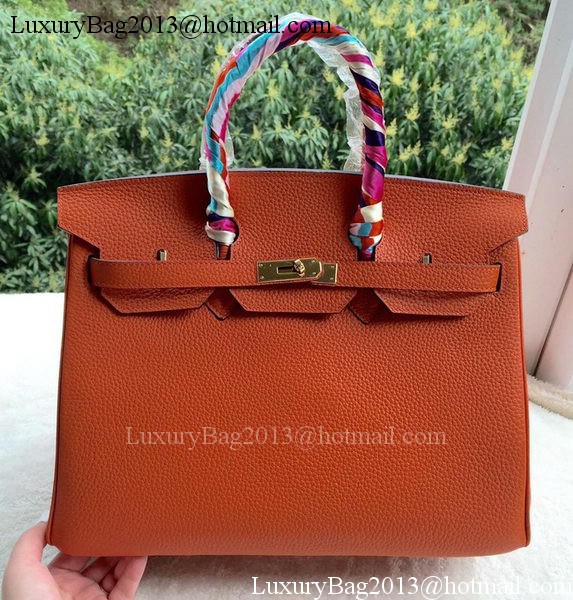 Hermes Birkin 35CM Tote Bag Orange Calfskin Leather BK35 Gold