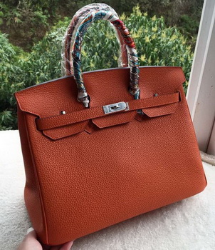 Hermes Birkin 35CM Tote Bag Orange Calfskin Leather BK35 Silver