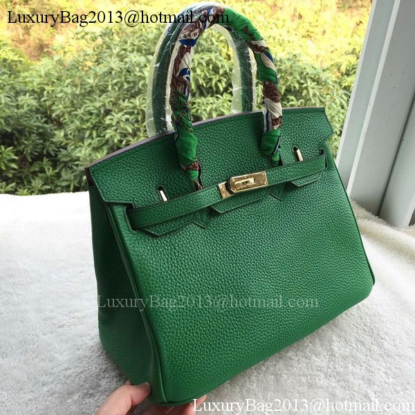 Hermes Birkin 30CM Tote Bags Green Calfskin Leather BK30 Gold