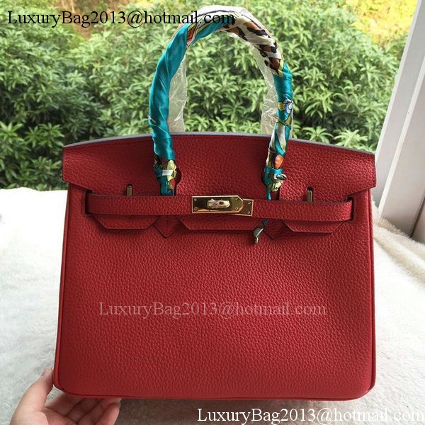 Hermes Birkin 30CM Tote Bags Red Calfskin Leather BK30 Gold