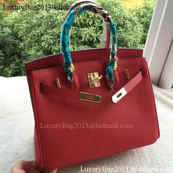 Hermes Birkin 30CM Tote Bags Red Calfskin Leather BK30 Gold