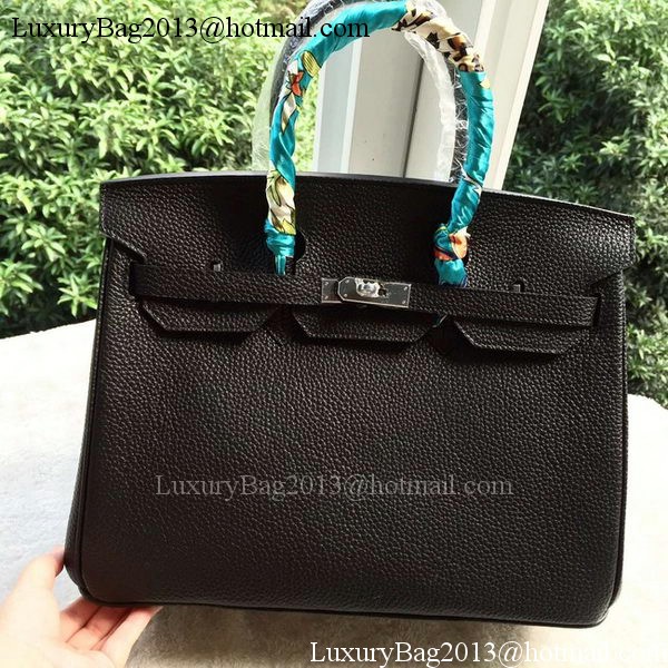 Hermes Birkin 35CM Tote Bag Black Litchi Leather BK35 Silver