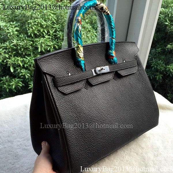 Hermes Birkin 35CM Tote Bag Black Litchi Leather BK35 Silver