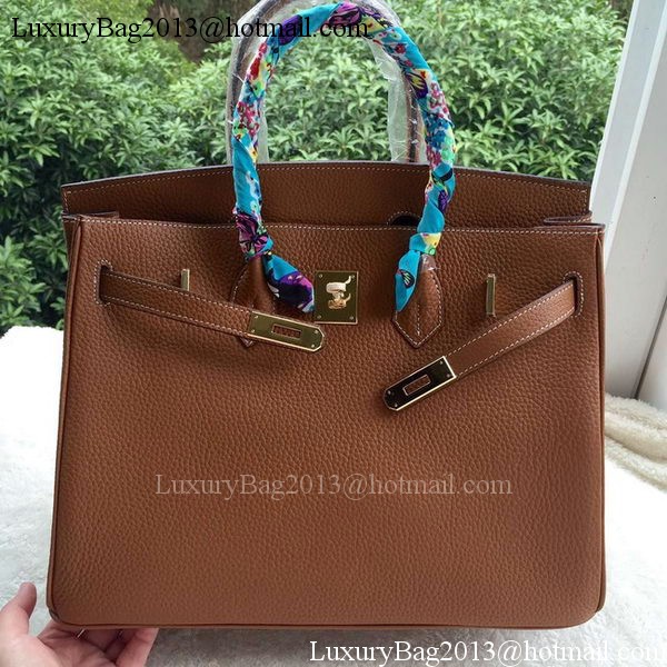 Hermes Birkin 35CM Tote Bag Brown Litchi Leather BK35 Gold