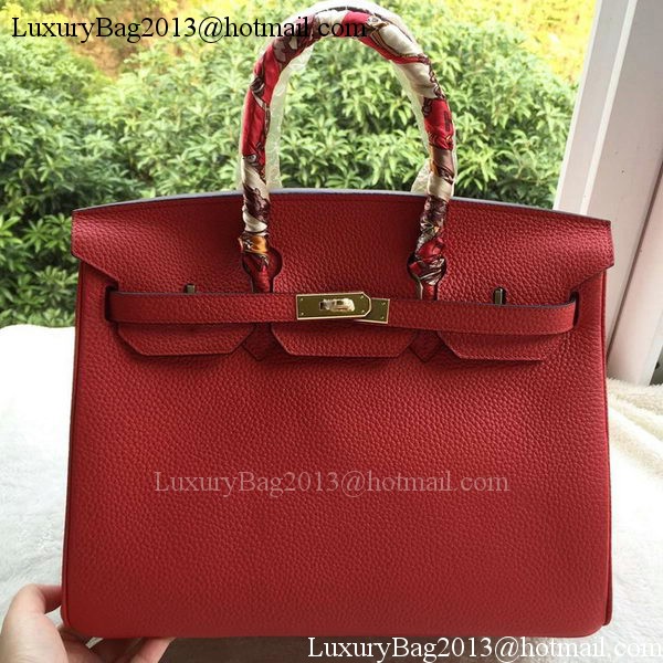 Hermes Birkin 35CM Tote Bag Red Litchi Leather BK35 Gold