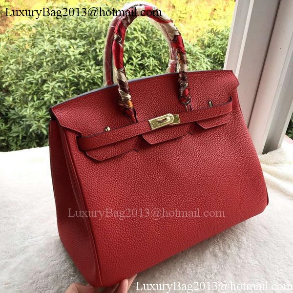 Hermes Birkin 35CM Tote Bag Red Litchi Leather BK35 Gold