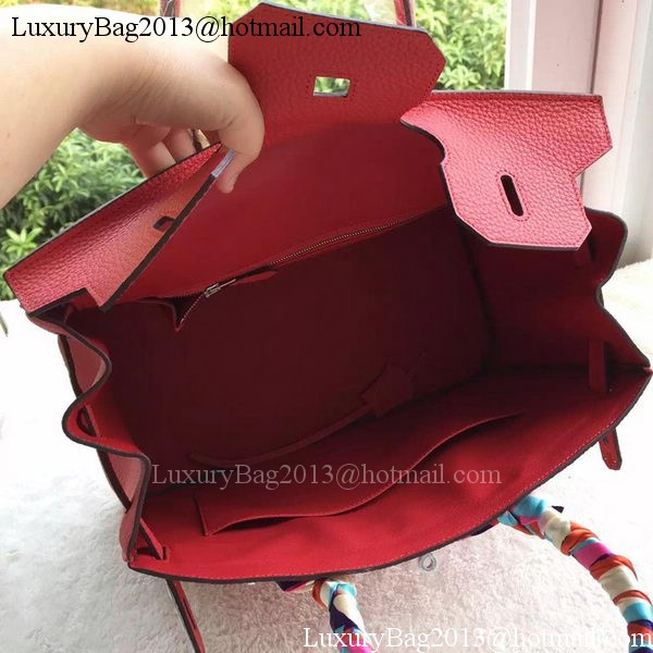 Hermes Birkin 35CM Tote Bag Red Litchi Leather BK35 Silver