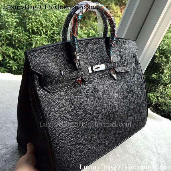 Hermes Birkin 40CM Bag Black Litchi Leather BK40 Silver