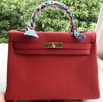 Hermes Kelly 32cm Shoulder Bag Red Calfskin Leather K32CL Gold