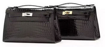 Hermes MINI Kelly 22cm Clutch Croco Leather KL22 Black