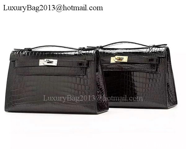 Hermes MINI Kelly 22cm Clutch Croco Leather KL22 Black