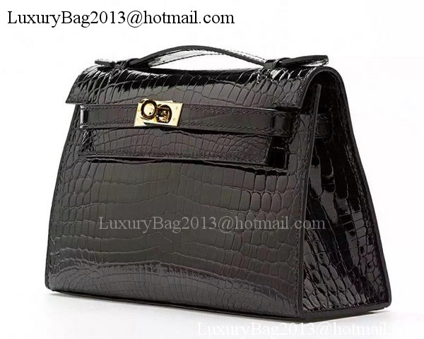 Hermes MINI Kelly 22cm Clutch Croco Leather KL22 Black