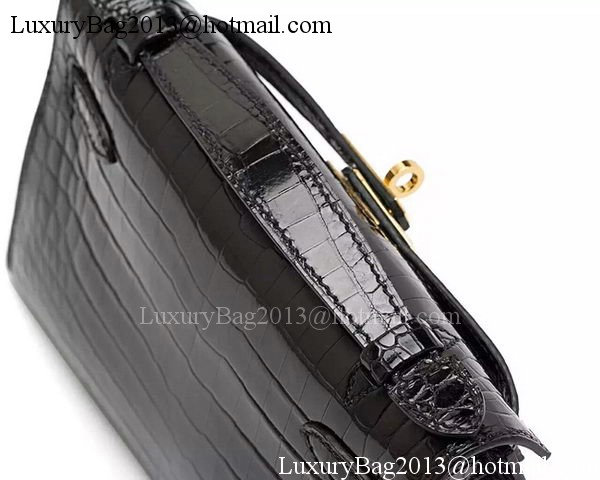 Hermes MINI Kelly 22cm Clutch Croco Leather KL22 Black