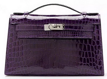 Hermes MINI Kelly 22cm Clutch Croco Leather KL22 Purple