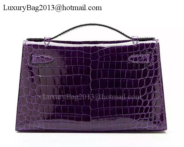 Hermes MINI Kelly 22cm Clutch Croco Leather KL22 Purple