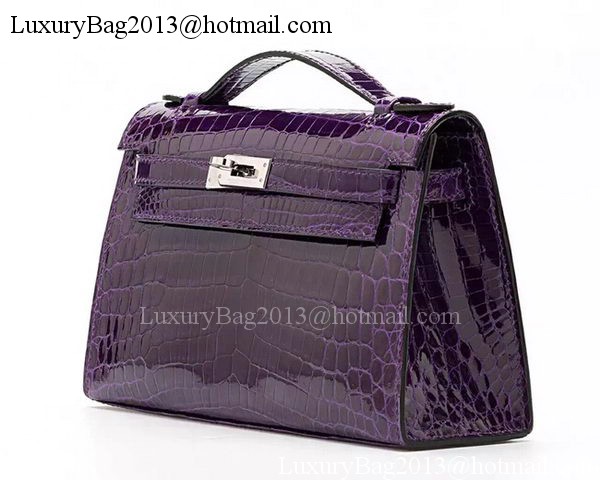 Hermes MINI Kelly 22cm Clutch Croco Leather KL22 Purple