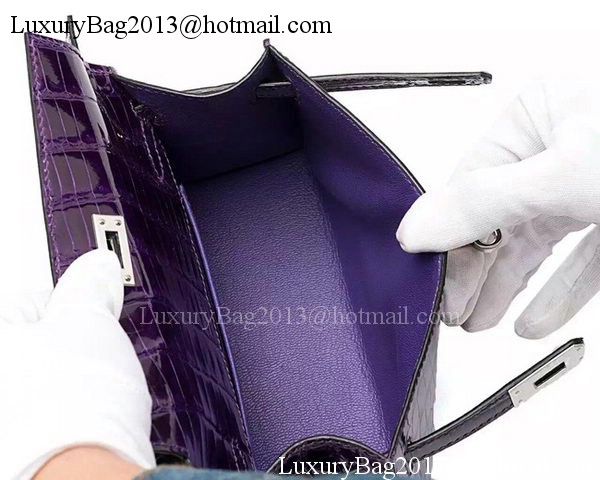 Hermes MINI Kelly 22cm Clutch Croco Leather KL22 Purple