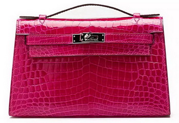 Hermes MINI Kelly 22cm Clutch Croco Leather KL22 Rose