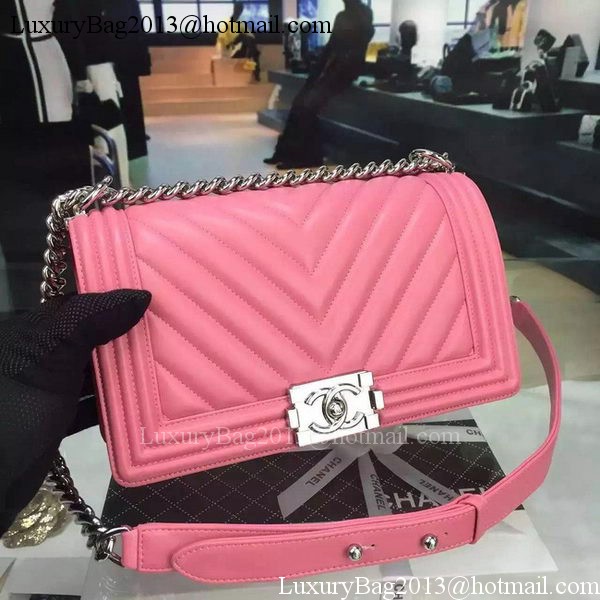 Boy Chanel Flap Bag Original Chevron Nubuck Leather A5708 Rose