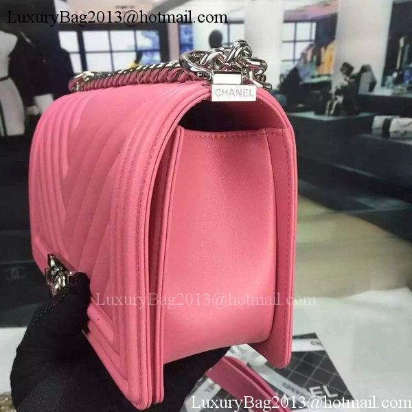 Boy Chanel Flap Bag Original Chevron Nubuck Leather A5708 Rose