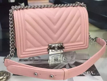 Boy Chanel Flap Bag Original Chevron Sheepskin Leather A5708 Pink