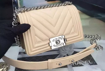 Boy Chanel mini Flap Bag Original Chevron Nubuck Leather A5707 Apricot