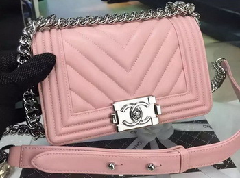 Boy Chanel mini Flap Bag Original Chevron Nubuck Leather A5707 Pink