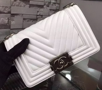 Boy Chanel mini Flap Bag Original Chevron Nubuck Leather A5707 White