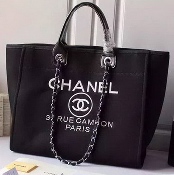 Chanel Large Canvas Tote Shopping Bag A5002 Black