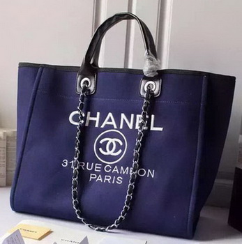 Chanel Large Canvas Tote Shopping Bag A5002 Blue